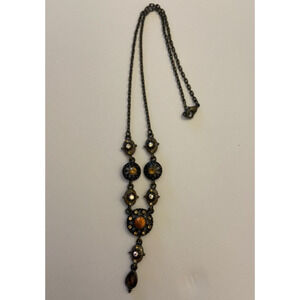 18" necklace w/ drop pendant irridescent stones orange pink clear by Nina Ricci